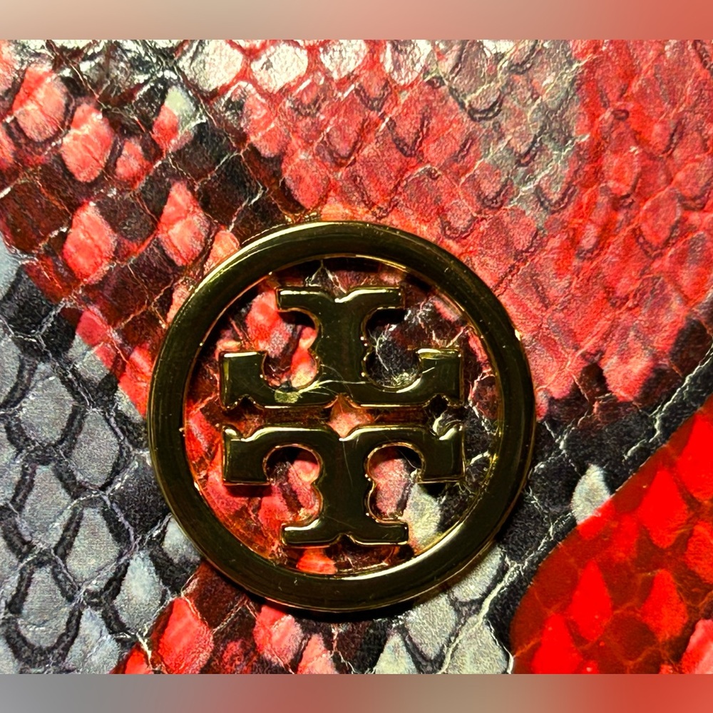 Tory Burch Python Embossed Leather Zip Around Con… - image 3